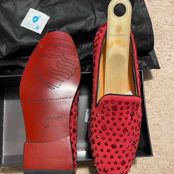 Elanroman Men’s Red Suede Studded Dress Shoe Loafer - Picture 2 of 4
